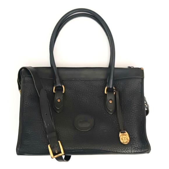 VTG 80s Dooney & Bourke All Blk Pebbled Leather Satchel w Crossbody Strap - Picture 1 of 15